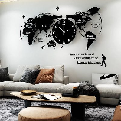 Horloge murale géante carte du monde