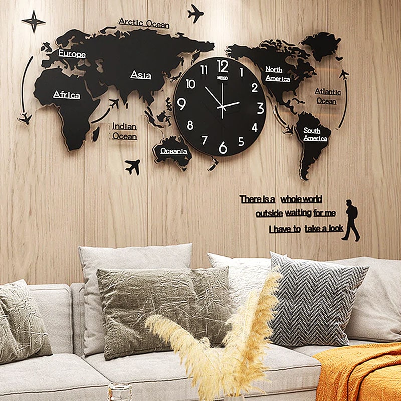 Horloge murale carte du monde Nostalgie c&e DECO monde Cadeau Horloge Analogique Marron Crème n540 