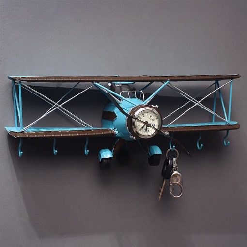 Horloge murale avion vintage bleu